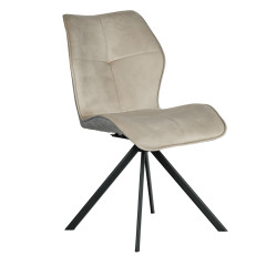 Chaise rotative 360° bicolore en velours et tissu & pieds en métal - beige - vue 3/4 - FLORENCE
