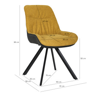 Chaise rotative 180° en tissu microfibre et pieds en métal - Jaune - GABIN