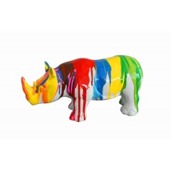 Sculpture rhinocéros décoration rayée multicolore corne jaune- style contemporain moderne