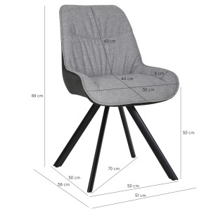 Chaise rotative 180° en tissu microfibre et pieds en métal - Gris chiné - GABIN