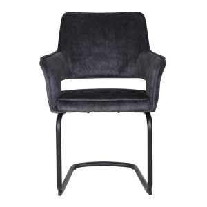 Chaise design en tissu velours & piétement métal - coloris noir - PORTO