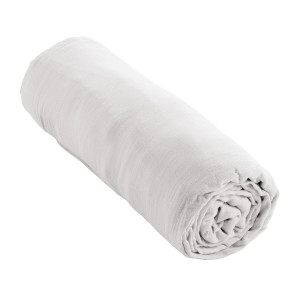 Drap housse 90x190 cm gaze de coton Bonnet 30 cm - blanc chantilly - GAIA