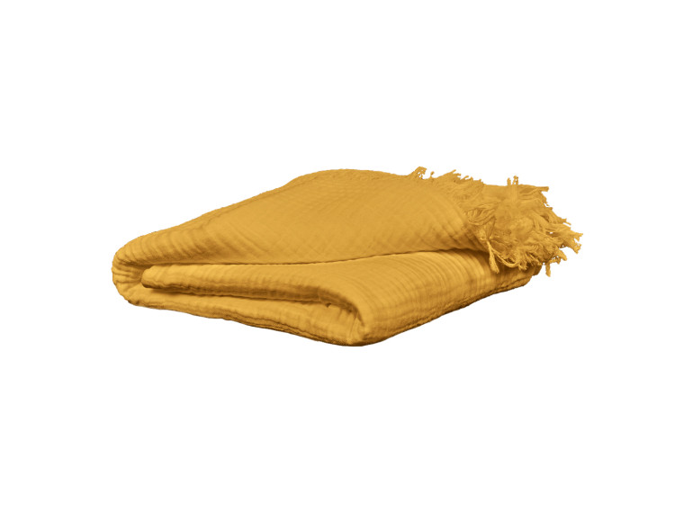 Plaid 180x220 cm en gaze de coton avec franges - jaune safran - GAIA