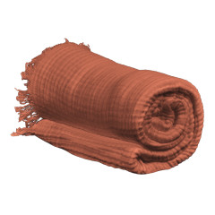 Plaid 180x220 cm en gaze de coton avec franges - terracotta - GAIA