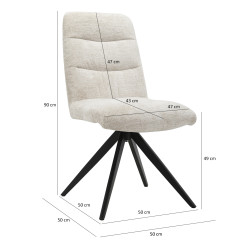 Chaise rotative 360° capitonnée en tissu et pieds métal - écru - LILA