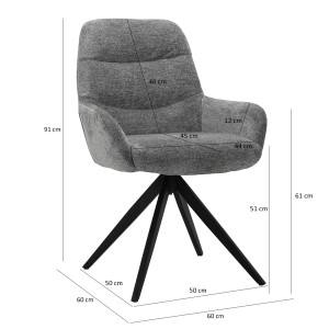 Chaise rotative 360 avec accoudoirs et pieds métal - gris foncé - OSMAN
