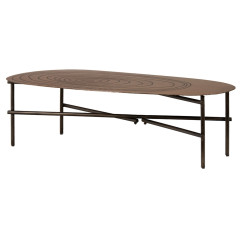Table basse 120 cm plateau cuivré rainuré et pieds métal - SAWYER