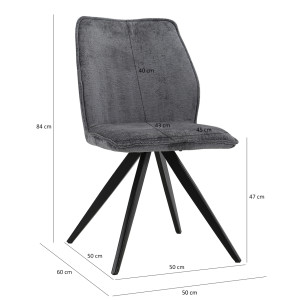 Chaise ergonomique velours et pieds croix métal - gris foncé - LISBONNE