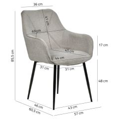 Chaise en tissu avec accoudoirs et pieds métal noir - 4 coloris - MIKI