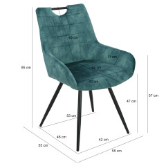 Chaise avec accoudoirs et pieds fins en métal noir - bleu - ROSA
