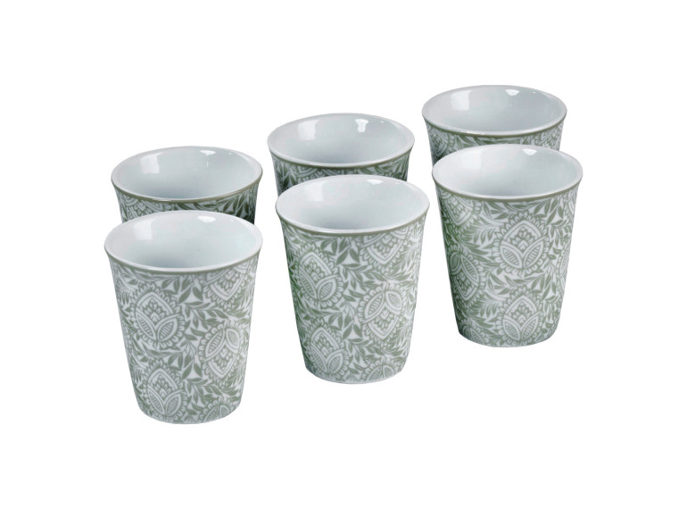 6 tasses à café 9 cl en porcelaine grise et motifs floraux - CAMILLE