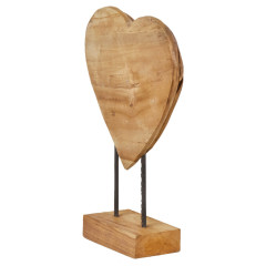 Décoration cœur 30 cm en bois de teck exotique sur socle - KOKORO