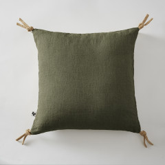 Coussin en tissu déhoussable 45 x 45 cm à pompons - vert - SOLINE