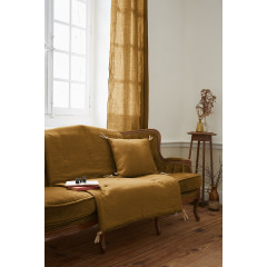 Coussin en tissu déhoussable 45 x 45 cm à pompons - jaune - SOLINE