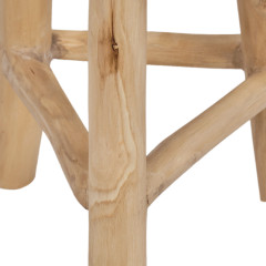 Tabouret rond artisanal 45 cm de haut en bois de teck - PLUTO