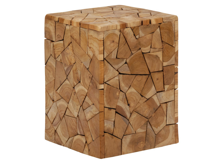 Tabouret carré artisanal 40 cm de haut en bois de teck - COLUMBIA