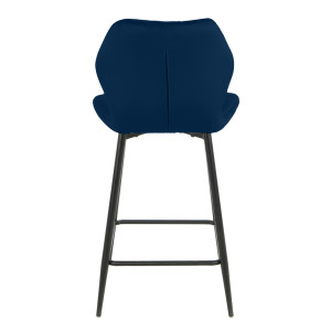 Chaise haute de bar en velours capitonné avec dossier - bleu foncé - VICTOR