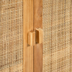 Armoire basse 2 portes en rotin et bois massif de manguier - LINA