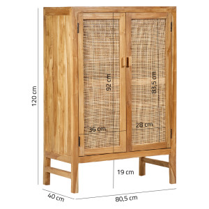 Armoire basse 2 portes en rotin et bois massif de manguier - LINA