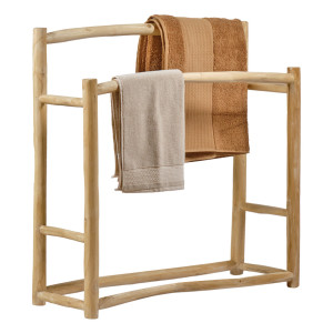 Porte serviettes 90 cm double portant en bois massif de teck - LEON