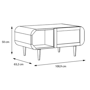 Table basse 100 cm 2 portes 1 tiroir rotin et décors chêne - BEVERLY