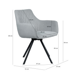 Chaise pivotante 360 en lin accoudoirs et pied en métal noir - gris - BERLIN