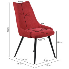 Chaise en tissu avec piétement en métal noir - rouge - TIRANA