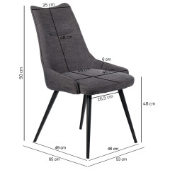 Chaise en tissu avec piétement en métal noir - anthracite - TIRANA