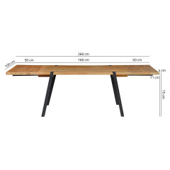 Table de Repas Extensible 160 à 260 cm en Bois de Teck Recyclé avec Pieds en Métal Noir - EDWARDS