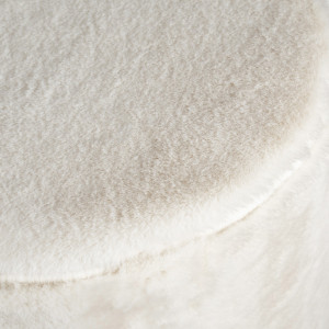 Pouf / Repose Pieds Cylindrique Rond en Tissu Poils Longs Blanc D 33 x H 41 cm - ELLIE