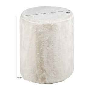 Pouf / Repose Pieds Cylindrique Rond en Tissu Poils Longs Blanc D 33 x H 41 cm - ELLIE