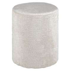 Pouf / Repose Pieds Cylindrique Rond en Tissu Côtelé Blanc D 33 x H 41 cm - ELLIE