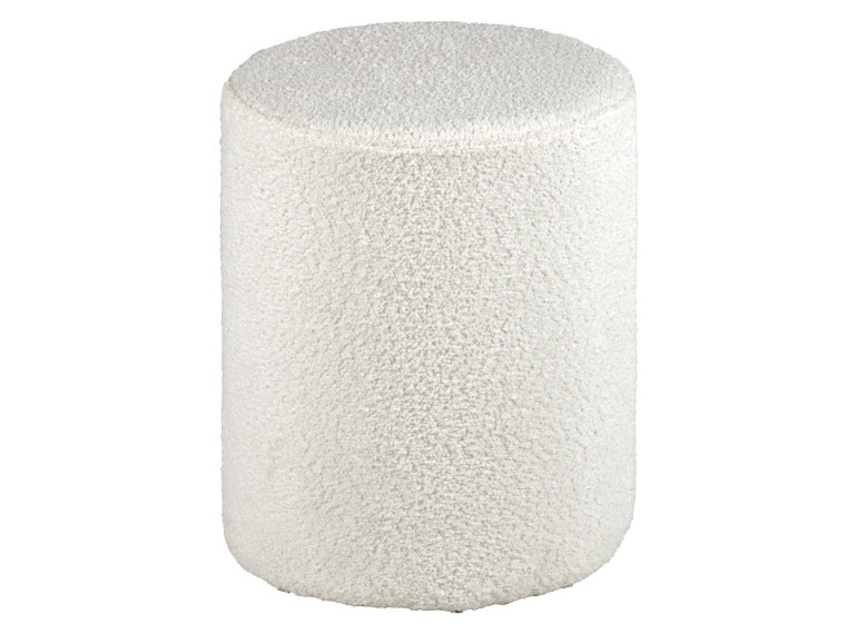 Pouf / Repose Pieds Cylindrique Rond en Tissu Bouclette Blanc Écru D 33 x H 41 cm - ELLIE