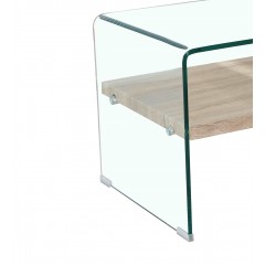 Bout de canapé en verre trempé transparent avec étagère en bois - zoom - GLASS