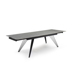 Table extensible céramique gris marbré 180/260cm - 8 piètements - UNIK