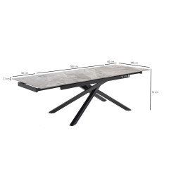 Table extensible en céramique gris marbré 180/260 cm - 8 piètements - UNIK