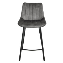 Chaise de bar capitonnée en velours et pieds en métal noir - gris - EMMA