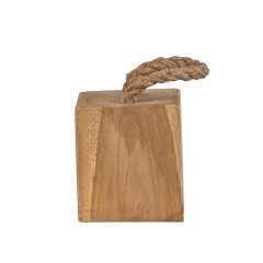 Butée de porte carré en bois de teck 14x14cm avec anse en corde - ELDA
