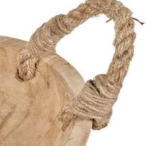 Corbeille 27 cm en bois massif de teck avec 2 anses en corde - AGADIR