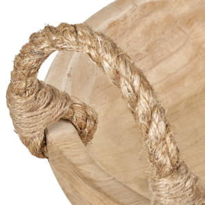 Corbeille 38 cm en bois massif de teck avec 2 anses en corde - AGADIR