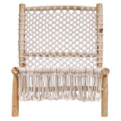 Chaise relax lounge en bois de teck et cannage cordes tressées - PIOU