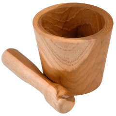 Pilon et mortier à épices en bois de teck de forme cylindrique - JACOB