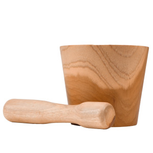 Pilon et mortier à épices en bois de teck de forme cylindrique - JACOB