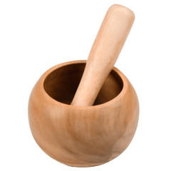 Pilon et mortier à épices en bois de teck en forme de bol - DIANE