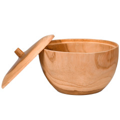 Lot de 2 petits bols saladiers D. 15 cm en bois de teck avec couvercle – décoration cuisine artisanale et naturelle – NIKO