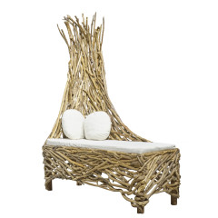Chaise longue de jardin en bois flotté matelas et 2 coussins - COCOON