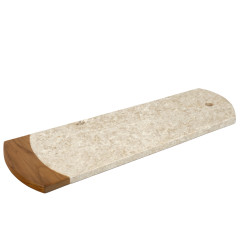Planche à découper 38 cm en marbre beige et bois de teck – plateau présentation et service - KAEL