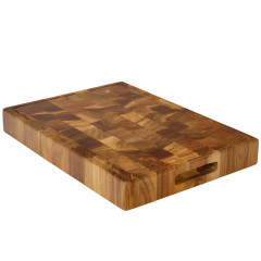 Grande planche à découper 35 cm épaisse bloc billot en bois de teck avec récupérateur - ECHO