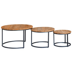 Tables gigognes rondes modernes en bois de teck et métal noir - VERONA