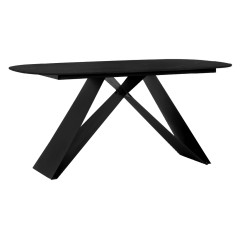 Table de repas céramique 160cm décor marbre noir bords arrondis - DREY